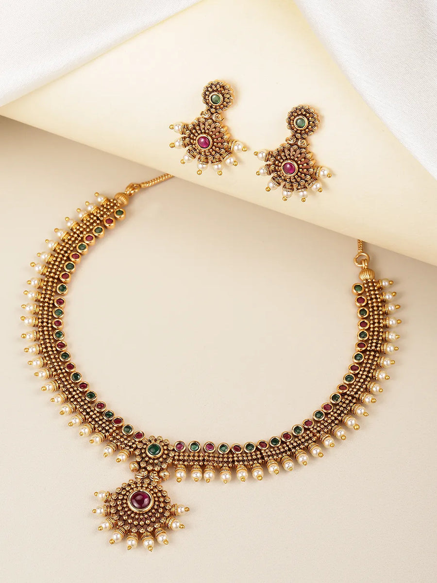 Heritage Ruby Accents Bridal Necklace Set