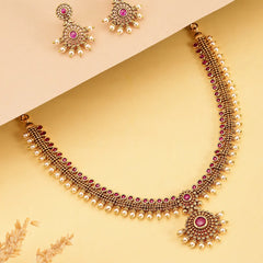 Elegant Faux Ruby Beaded Necklace Set