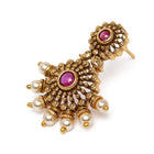 Elegant Faux Ruby Beaded Necklace Set. Gold necklace with pink stones and matching earrings. Best for ethnic, festive wear & special occasion. 