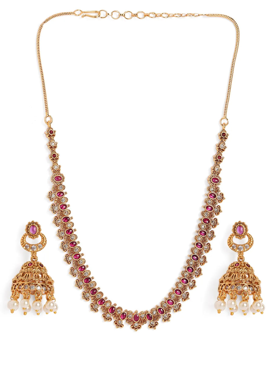 Exquisite Faux Ruby Jhumka Necklace Set