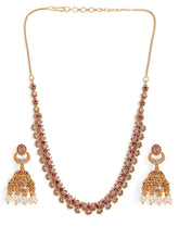 Exquisite Faux Ruby Jhumka Necklace Set