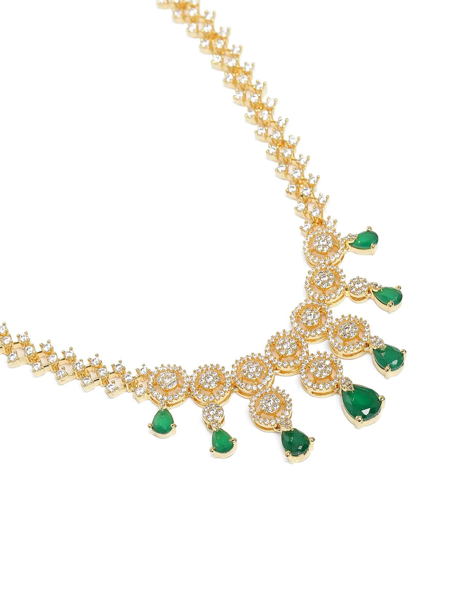 Elegant Emerald Drop CZ Necklace Set