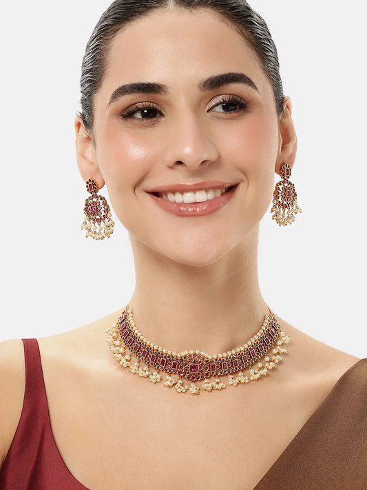 Faux Ruby and Pearl Royalty Necklace Set