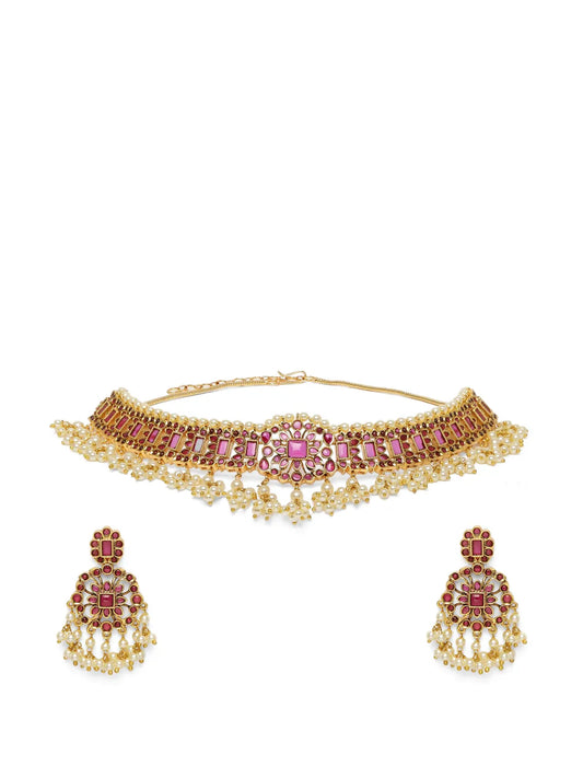 Faux Ruby and Pearl Royalty Necklace Set