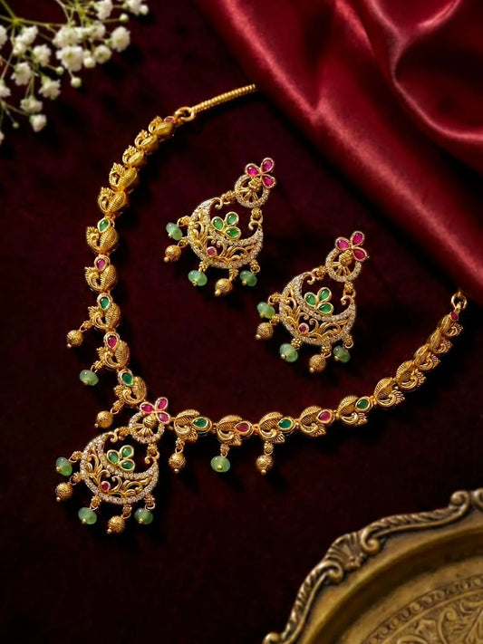 Heritage Temple Style Motif Gold Necklace Set