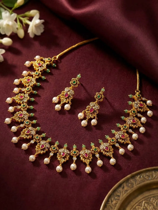 Heirloom Temple Pearl Drop Necklace Set