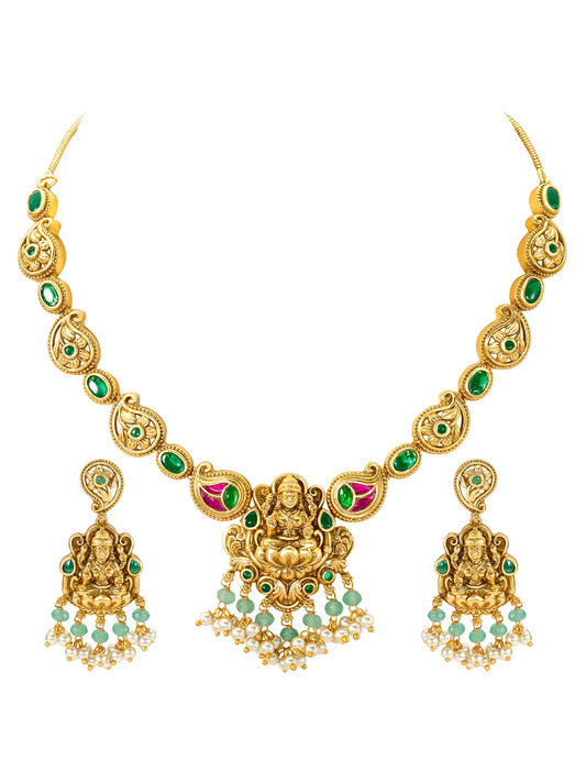Lakshmi And Kari Motif Temple Necklace Set