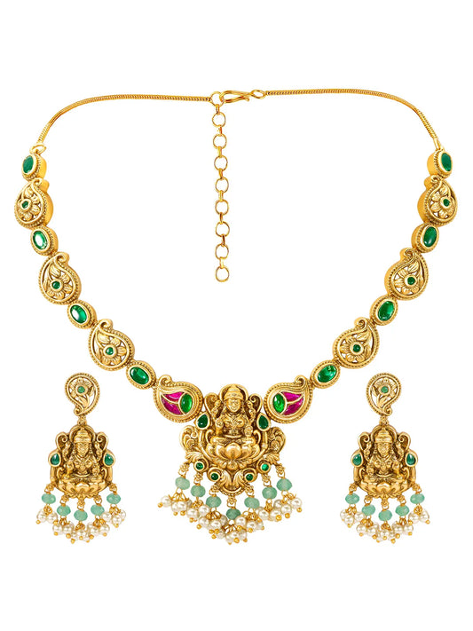 Lakshmi And Kari Motif Temple Necklace Set