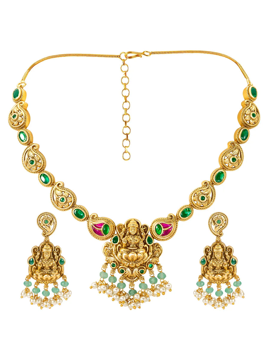 Lakshmi And Kari Motif Temple Necklace Set