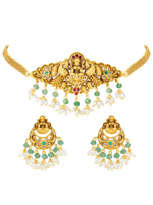 Antique Lakshmi Gold Choker Set with Pearls