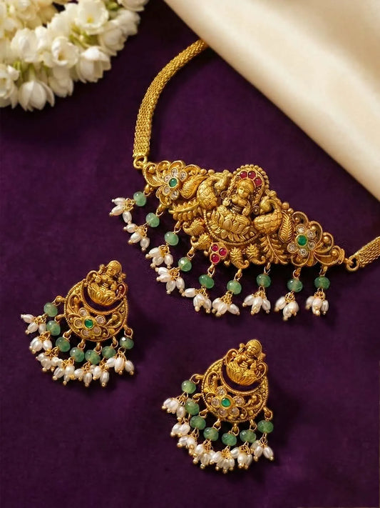 Antique Lakshmi Gold Choker Set with Pearls