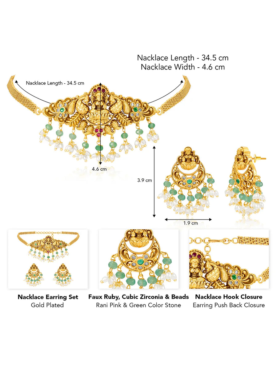 Antique Lakshmi Gold Choker Set with Pearls