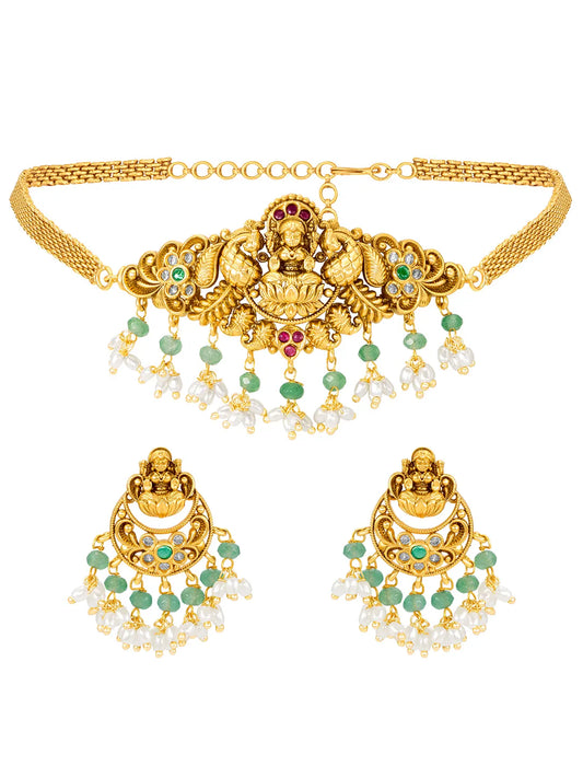 Antique Lakshmi Gold Choker Set with Pearls