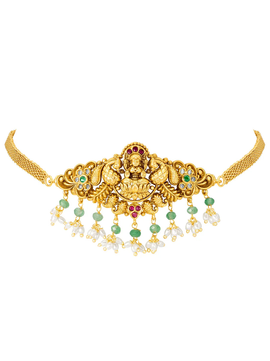 Antique Lakshmi Gold Choker Set with Pearls