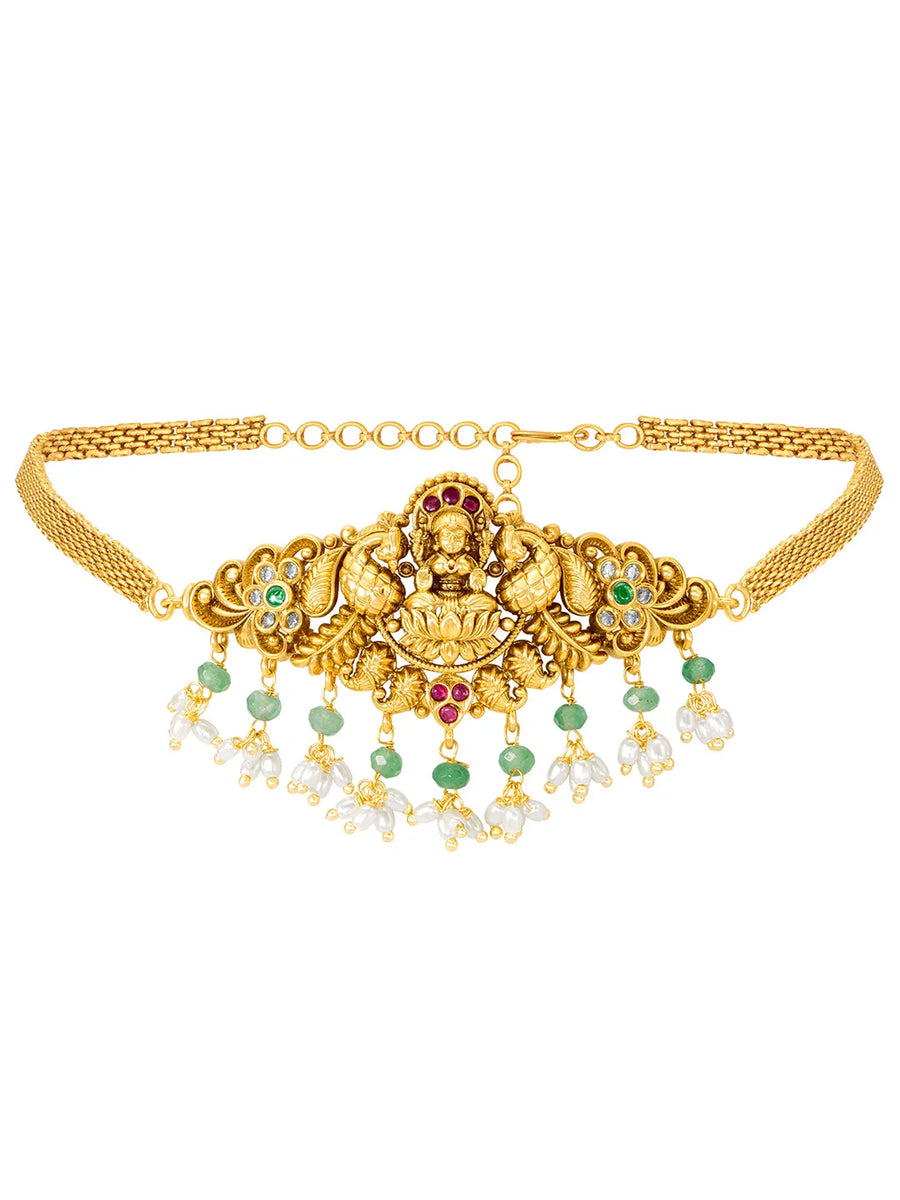 Antique Lakshmi Gold Choker Set with Pearls