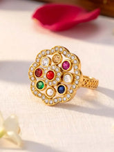 Navratna-Inspired Multicolour Gold Plated Ring