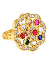 Navratna-Inspired Multicolour Gold Plated Ring