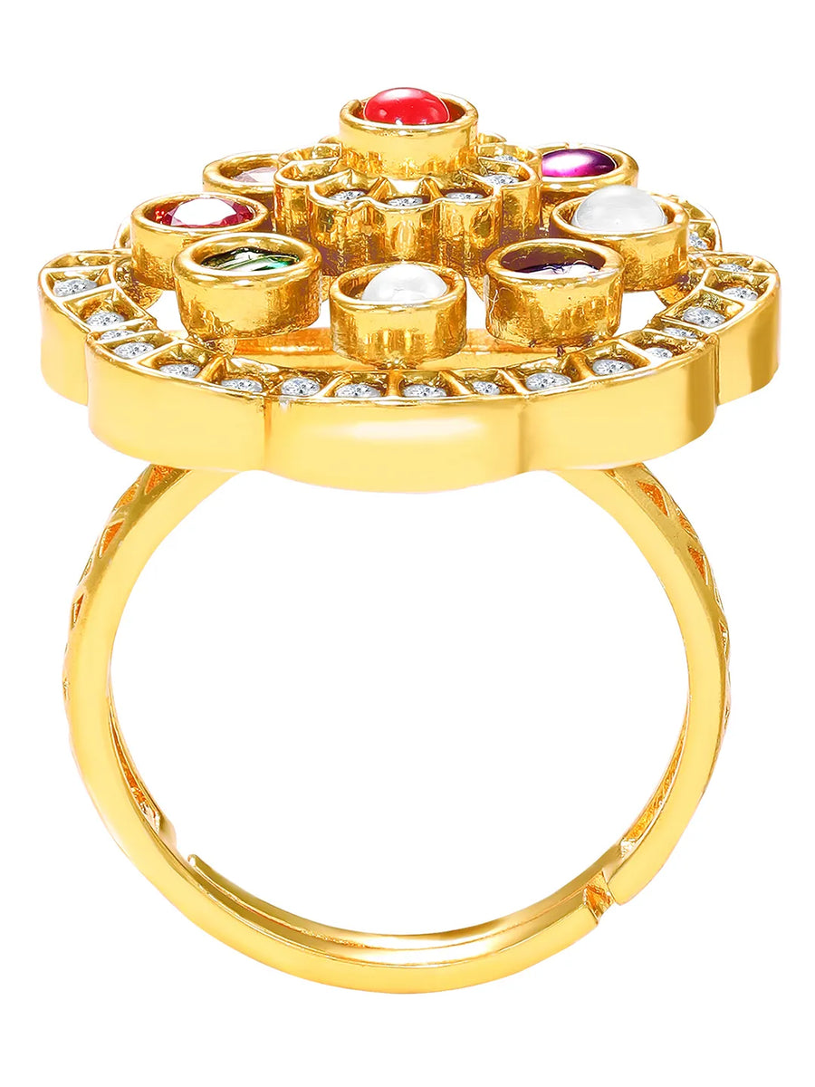 Navratna-Inspired Multicolour Gold Plated Ring