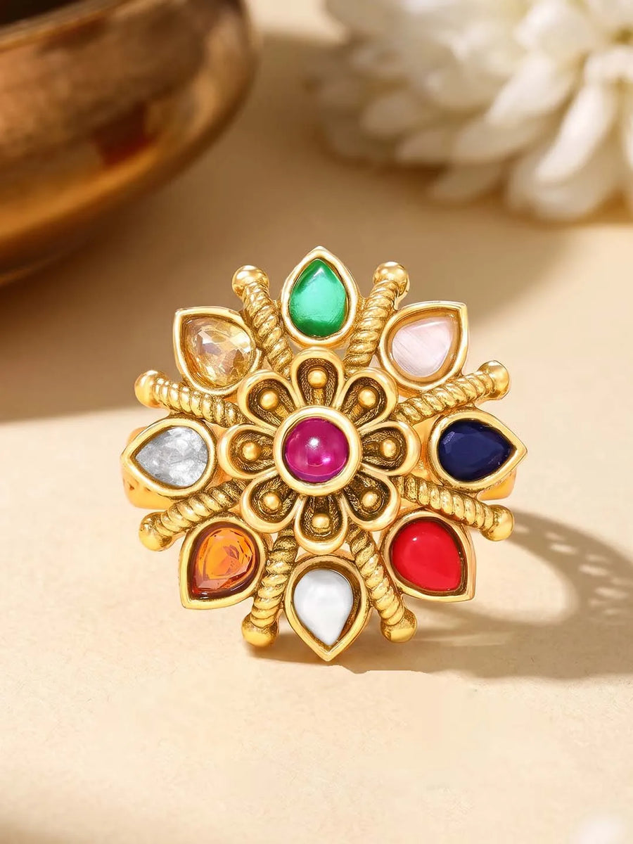 Navratna Floral Royale Traditional Ring