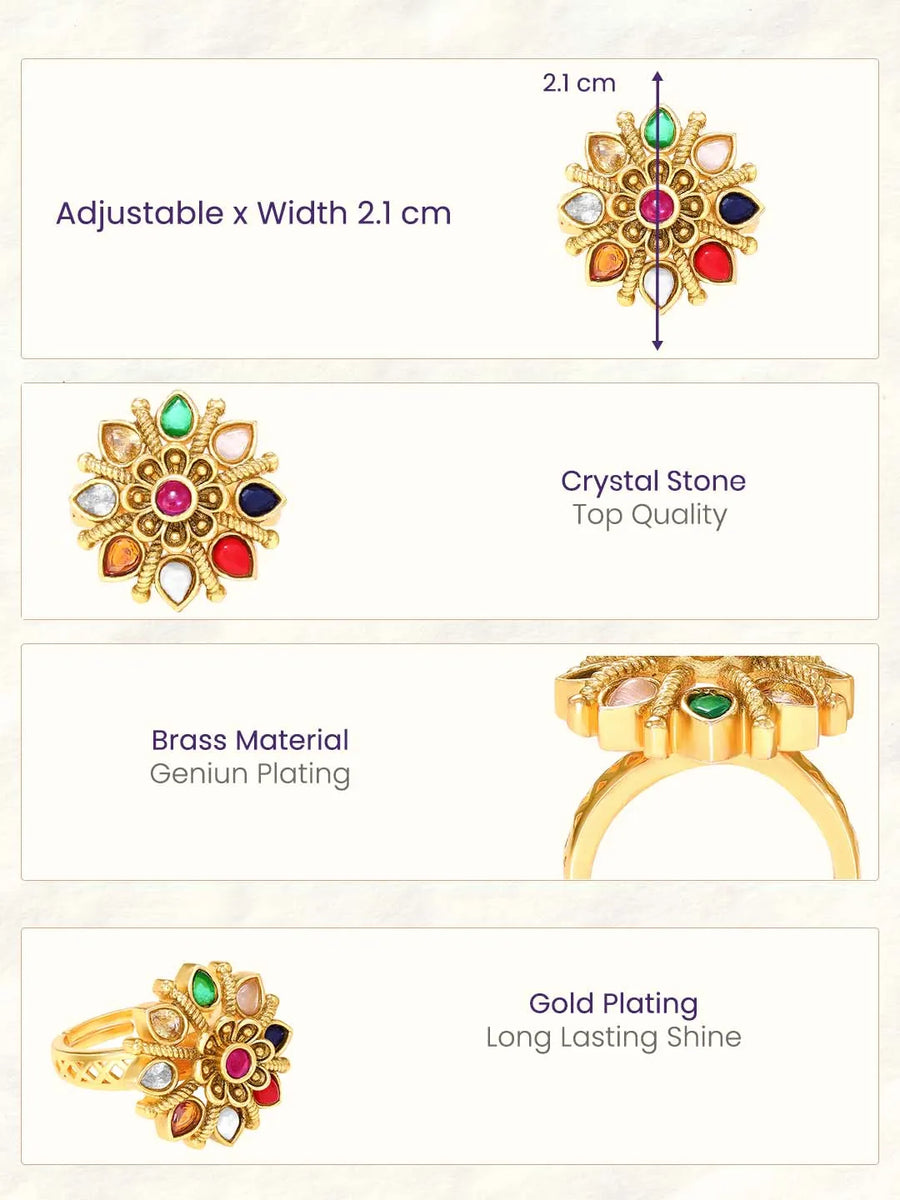 Navratna Floral Royale Traditional Ring