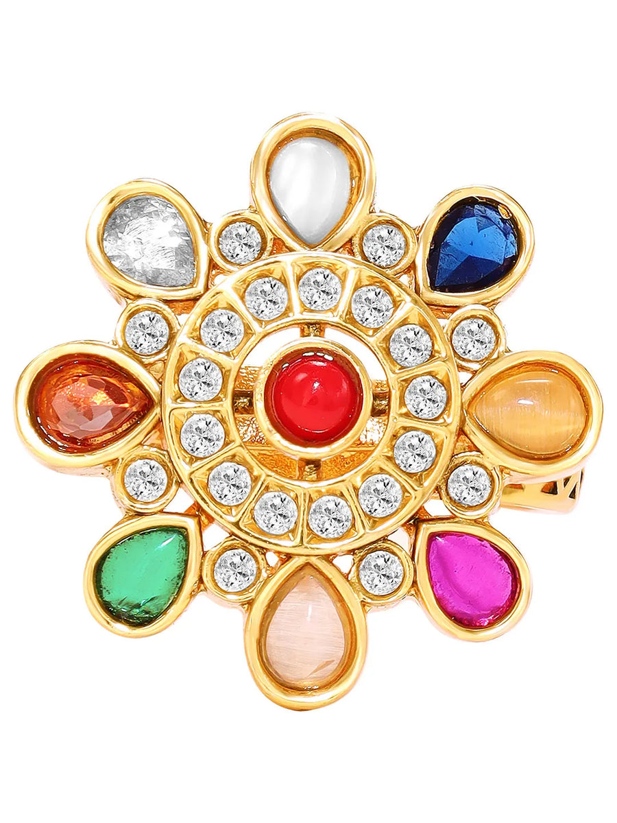 Navratna Chakra SZ Studded Statement Ring
