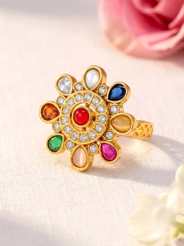 Navratna Chakra SZ Studded Statement Ring