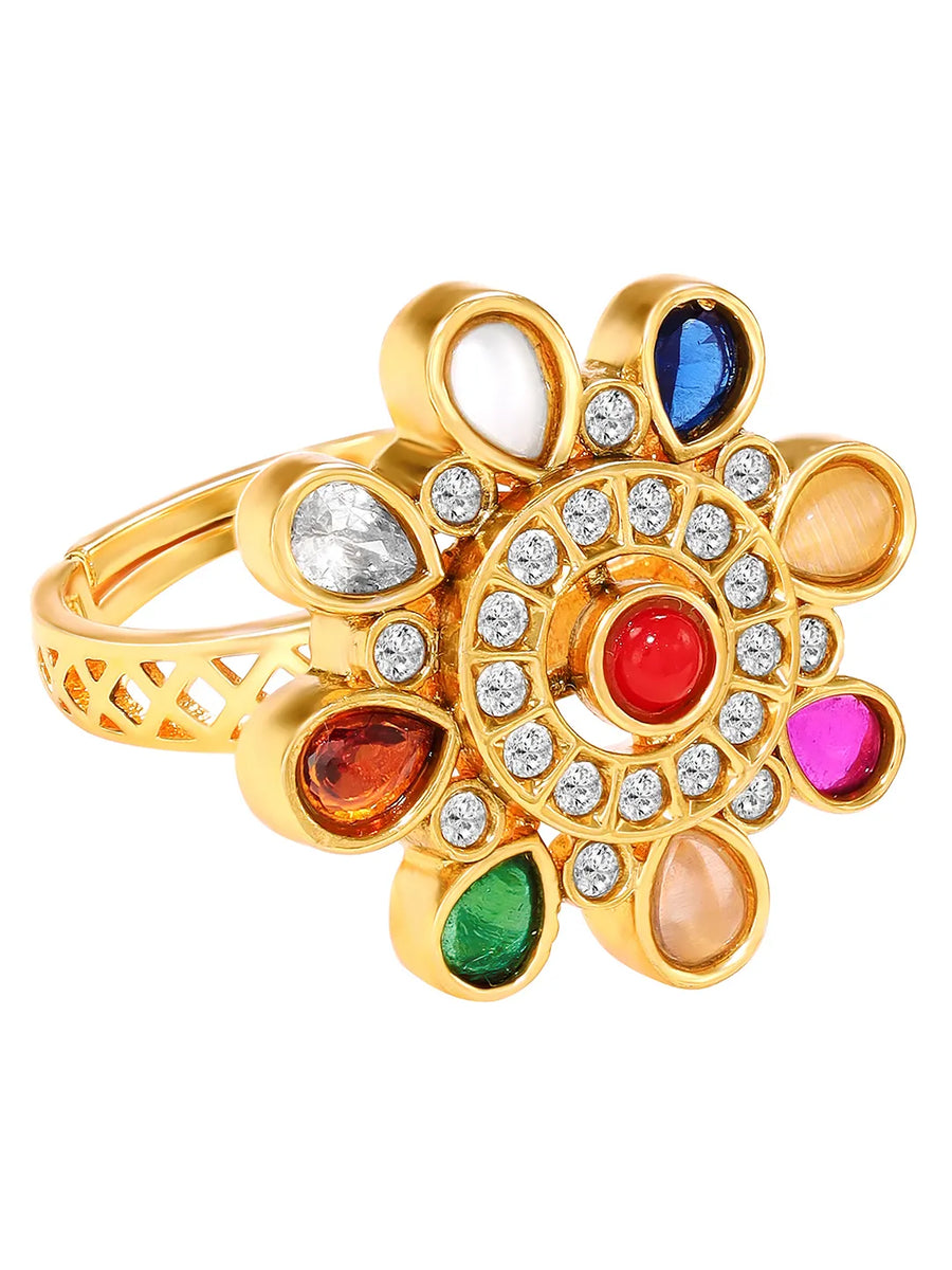 Navratna Chakra SZ Studded Statement Ring