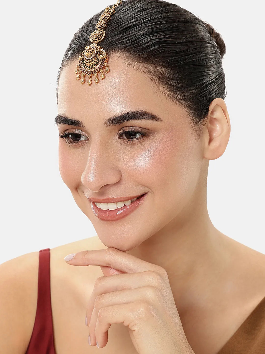 Temple Art Inspired CZ Maangtikka