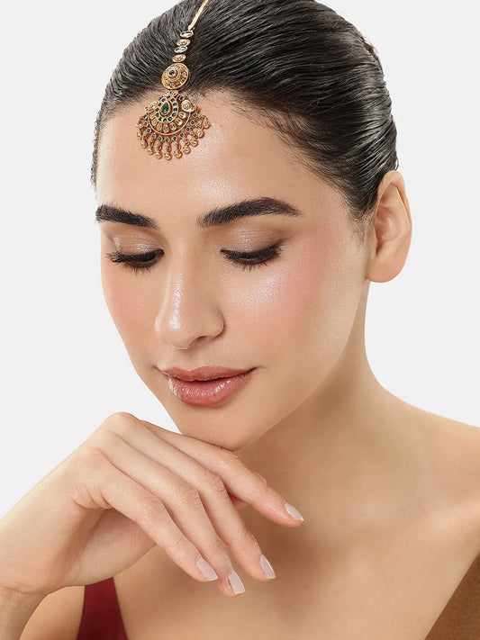 Bridal Charm Faux Emerald Maangtikka