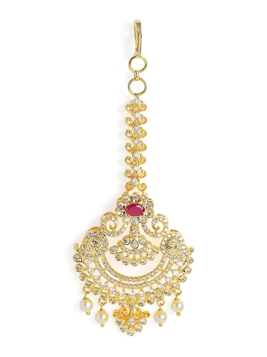 Graceful Faux Ruby Bridal Maang Tikka