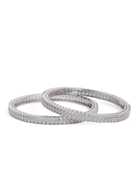 Timeless Radiance Sparkle Kada Set - Silver - White