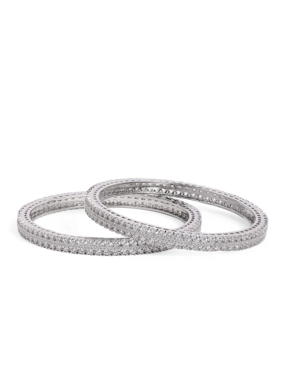 Timeless Radiance Sparkle Kada Set - Silver - White
