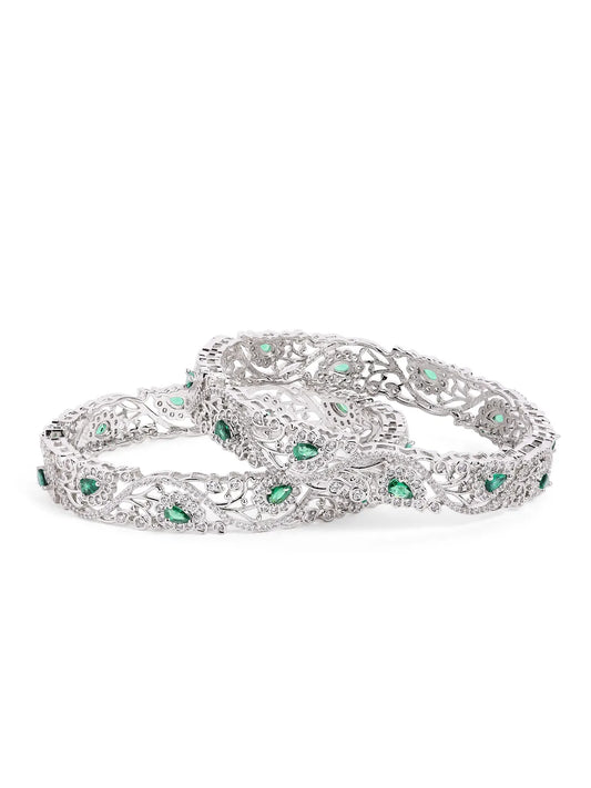 Royal Gleam Crystal CZ Bangles Set - Green
