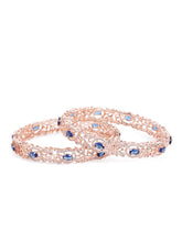 Sapphire Leaf CZ Bangle Set for Women - Rose Gold & Blue