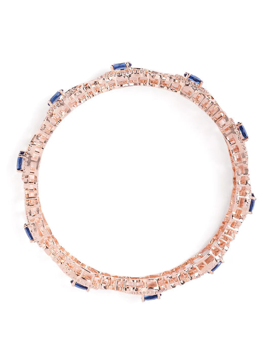 Sapphire Leaf CZ Bangle Set for Women - Rose Gold & Blue