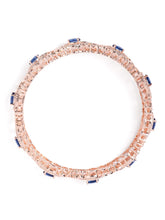 Sapphire Leaf CZ Bangle Set for Women - Rose Gold & Blue