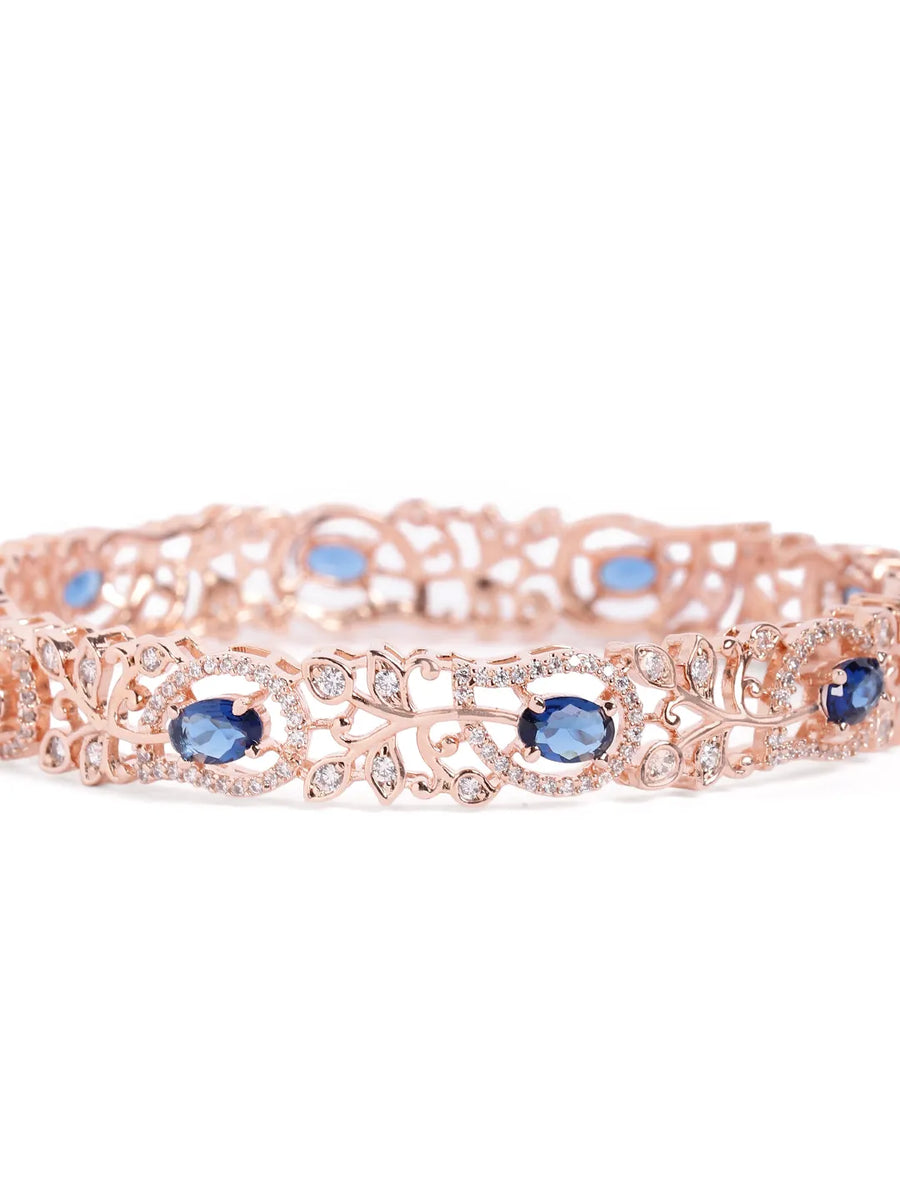 Sapphire Leaf CZ Bangle Set for Women - Rose Gold & Blue