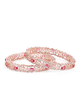 Sapphire Leaf CZ Bangle Set for Women - Rose Gold & Red