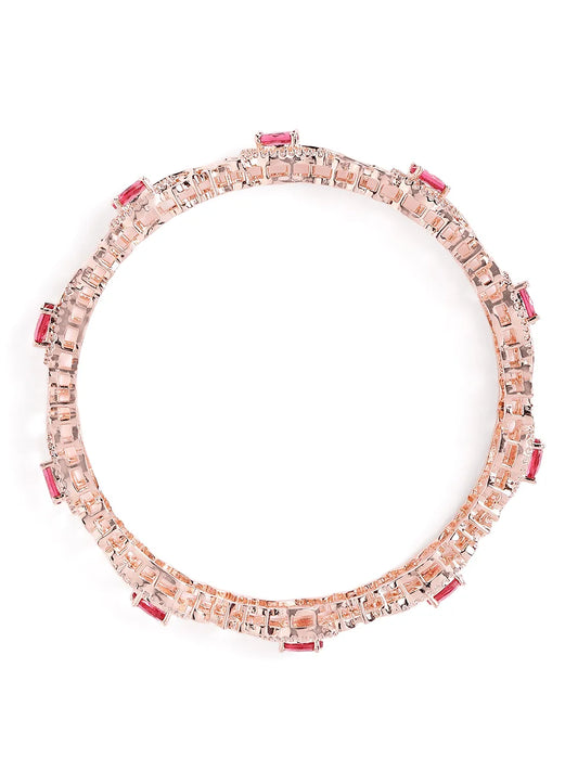 Sapphire Leaf CZ Bangle Set for Women - Rose Gold & Red