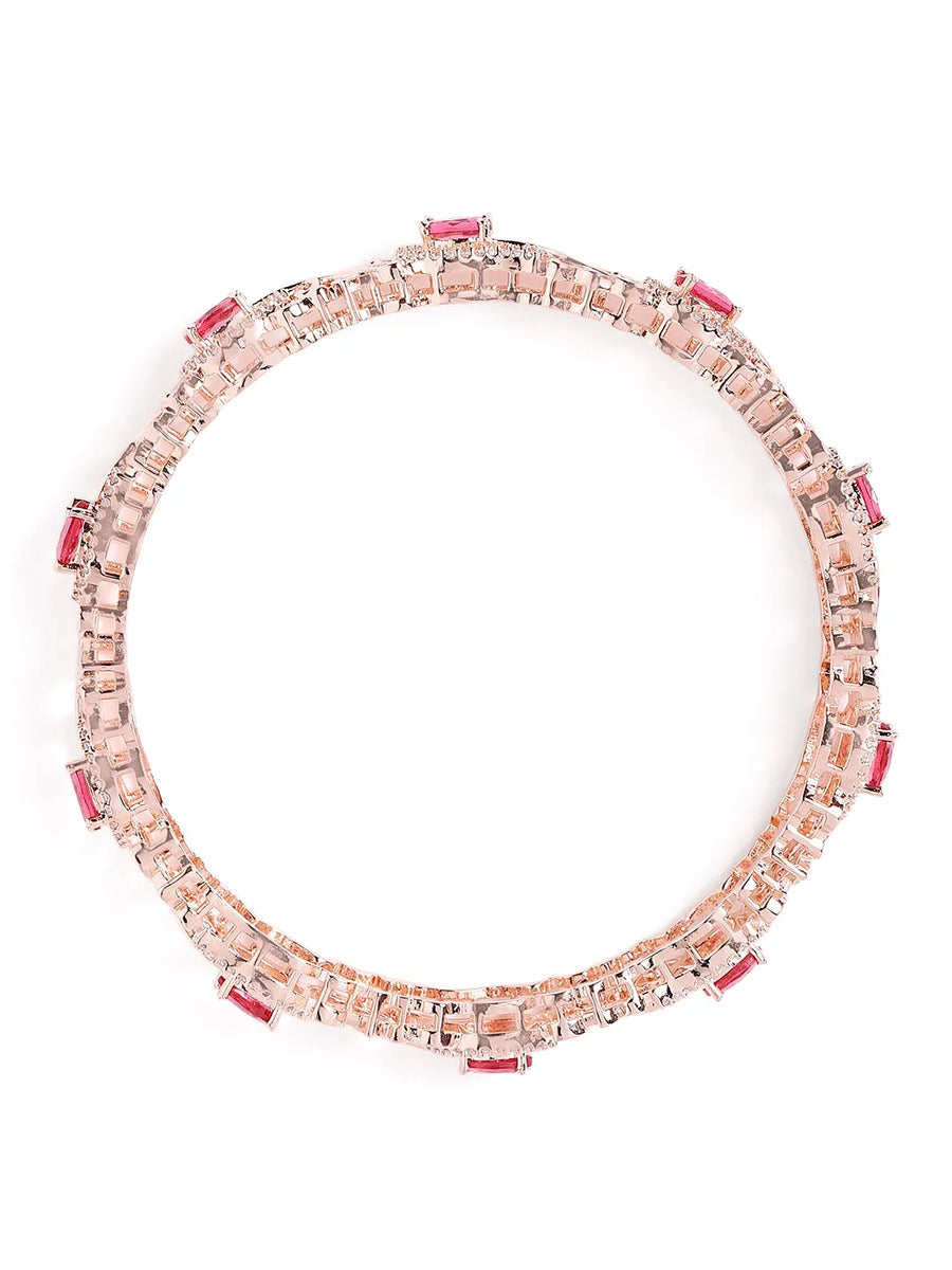 Sapphire Leaf CZ Bangle Set for Women - Rose Gold & Red
