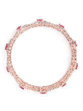 Sapphire Leaf CZ Bangle Set for Women - Rose Gold & Red