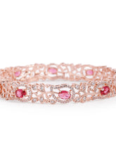 Sapphire Leaf CZ Bangle Set for Women - Rose Gold & Red