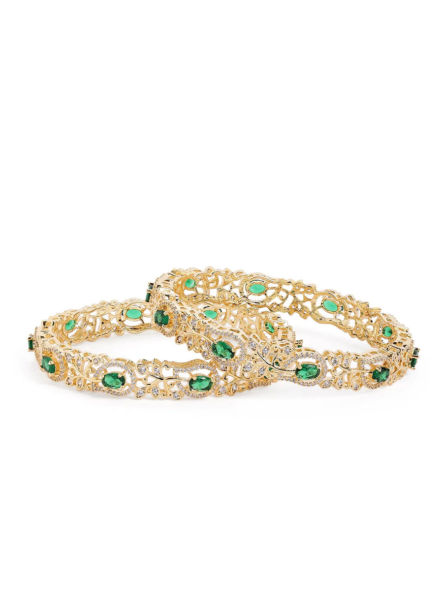 Sapphire Leaf CZ Bangle Set for Women - Gold