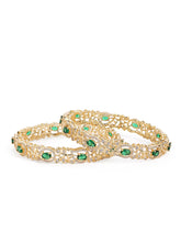 Sapphire Leaf CZ Bangle Set for Women - Gold