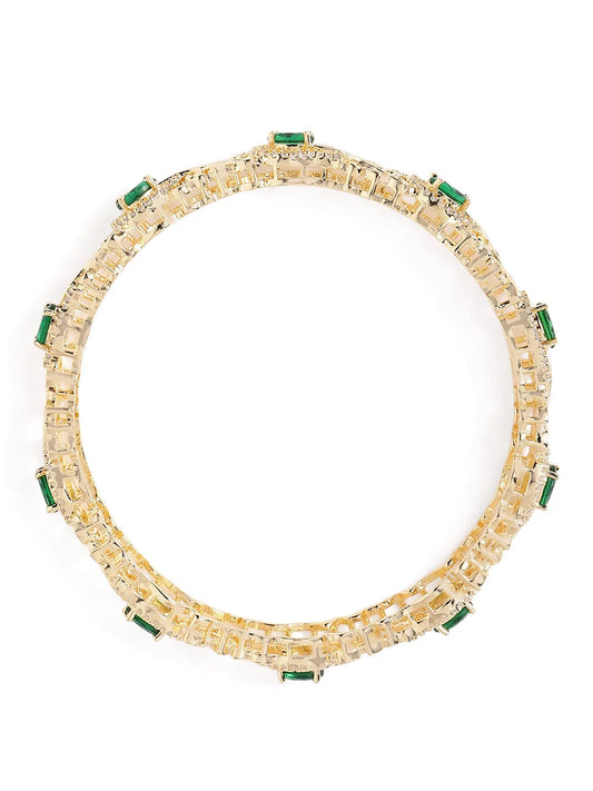 Sapphire Leaf CZ Bangle Set for Women - Gold