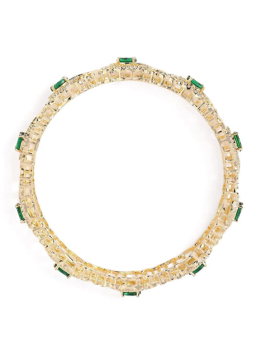 Sapphire Leaf CZ Bangle Set for Women - Gold