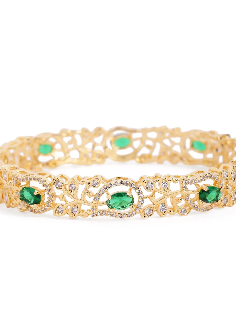 Sapphire Leaf CZ Bangle Set for Women - Gold