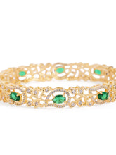 Sapphire Leaf CZ Bangle Set for Women - Gold