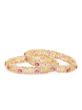 Sapphire Leaf CZ Bangle Set for Women - Gold