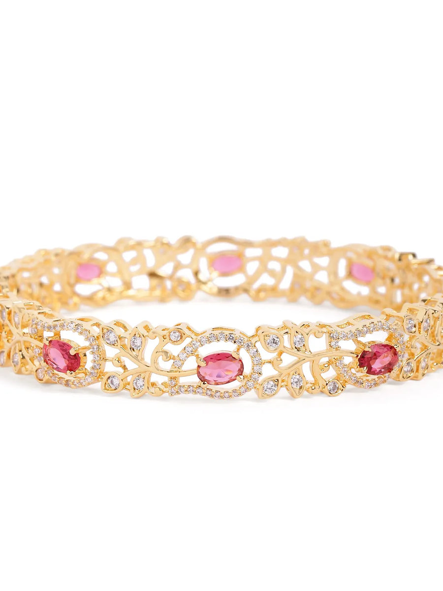 Sapphire Leaf CZ Bangle Set for Women - Gold